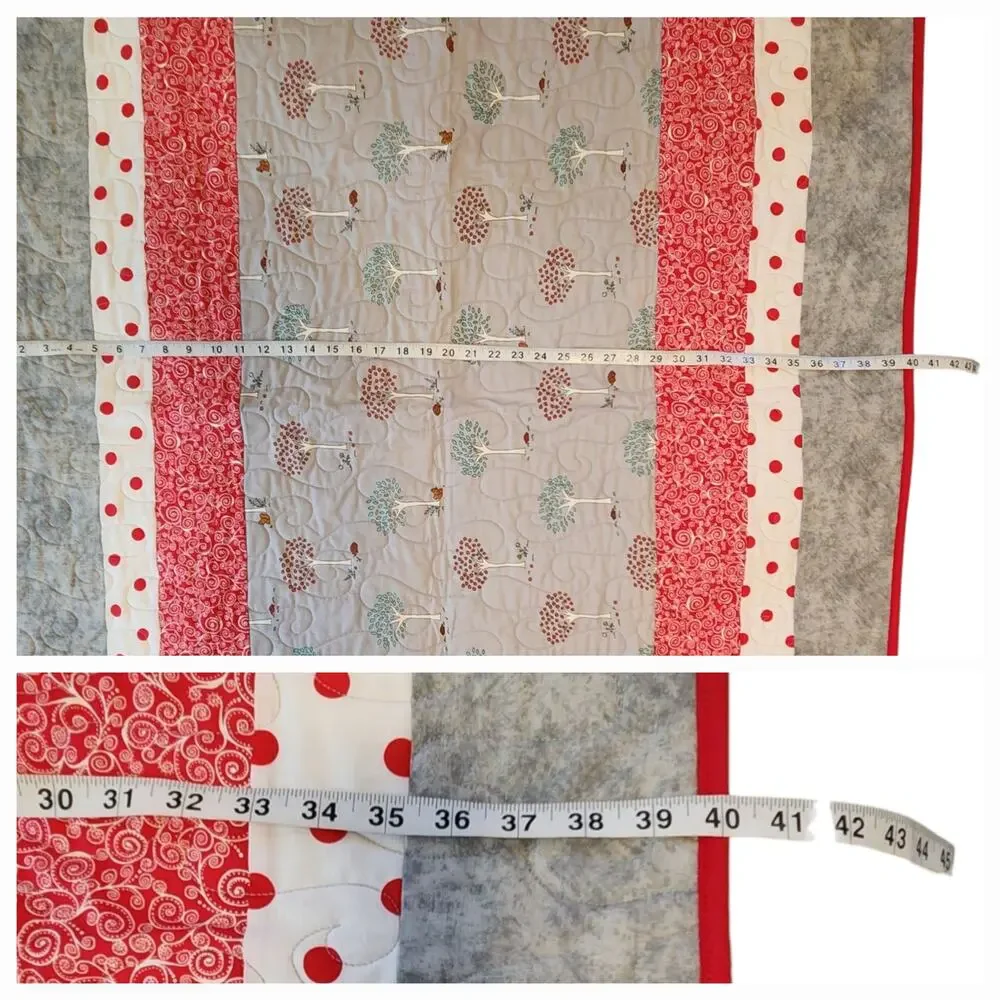 Handmade, New Lap quilt Trees Gray Red Cream 40X40